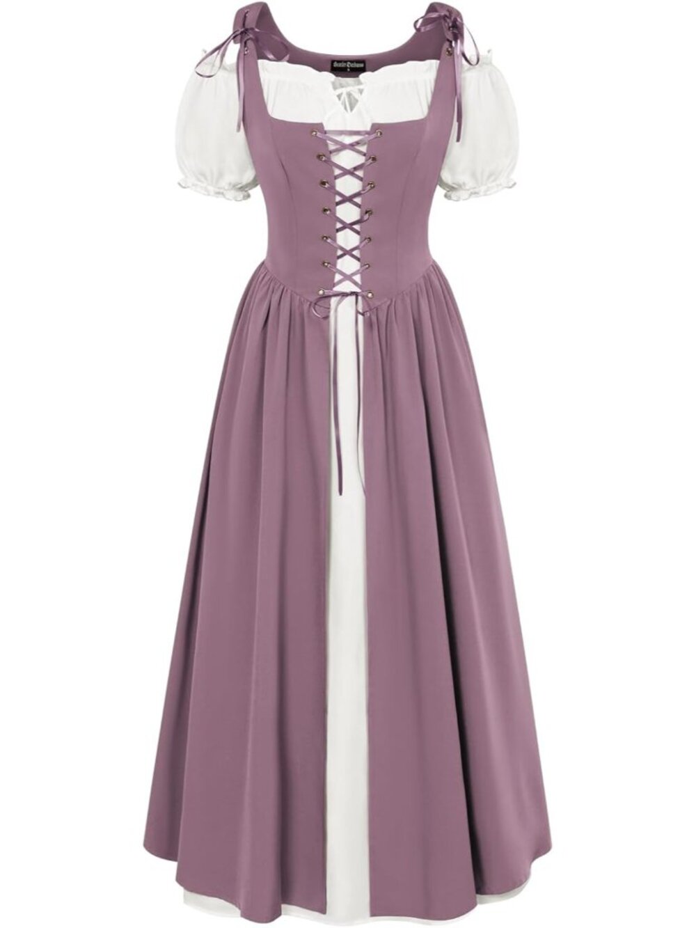 Women's Light Purple Short Sleeve Peasant Medieval Pockets Maxi Costume Dress